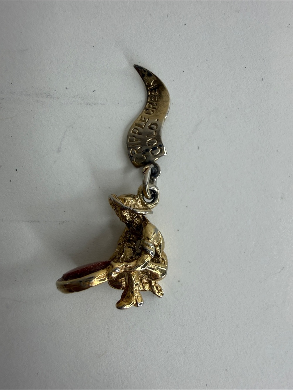 Vintage Vermeil Sterling Silver Cripple Creek CO Gold Miner Charm with Goldstone